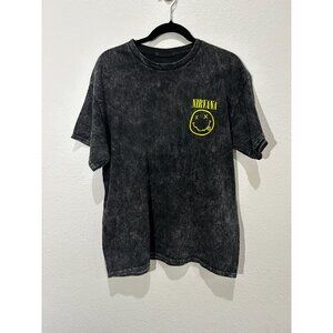 NEW Nirvana Stonewashed Gray Smiley Tee, Size L